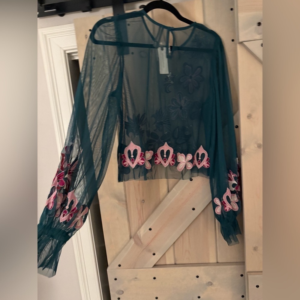 NWT By Anthropologie Embroidered Embroidered Mesh Blouse - Picture 10 of 11